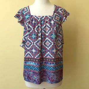Anthro Meadow Rue Open Back Patterned Blouse